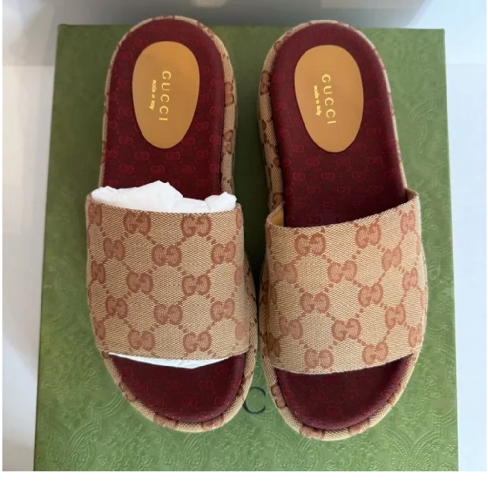 Canvas GG Monogram Angelina Platform Slide Sandals - Picture 3 of 6